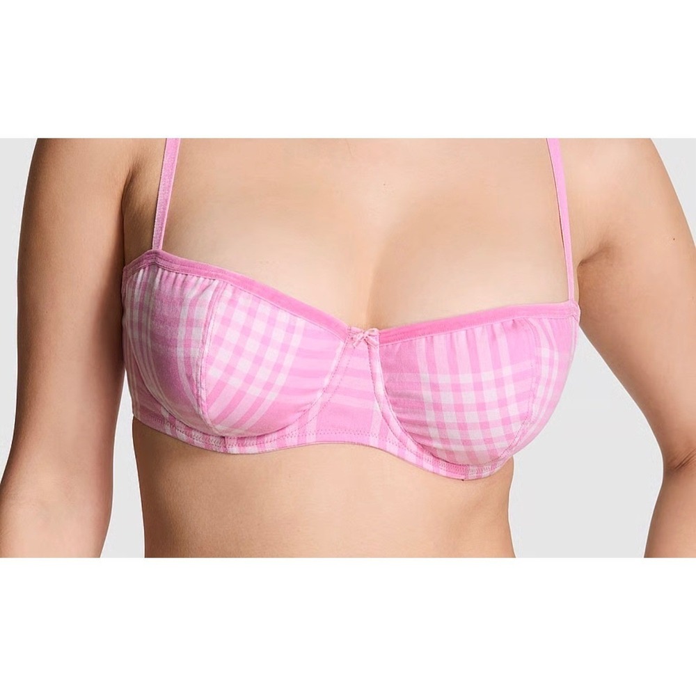 Victoria's Secret PINK Balconette Bra 36B Pink Gingham Plaid Underwire 11254035